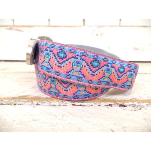 Southwestern pink/blue  woven cloth tribal belt/vintage western belt - Picture 5 of 5